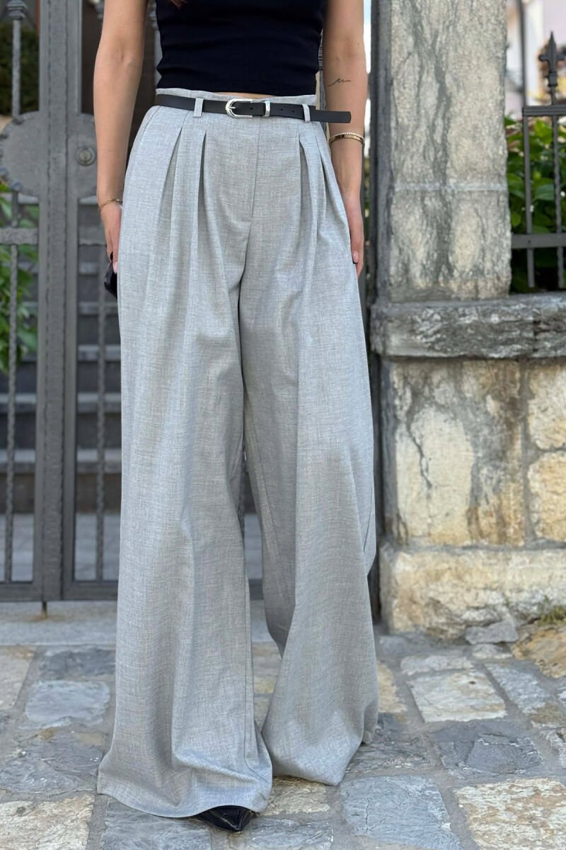 ONE COLOR BELT DETAIL WOMAN TROUSERS LIGHT GREY/GZ - 4