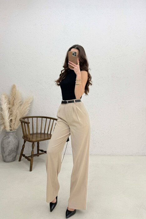 ONE COLOR BELT DETAIL WOMAN TROUSERS BEIGE/BEZHE 