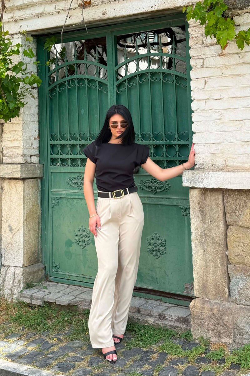 ONE COLOR BELT DETAIL WOMAN TROUSERS BEIGE/BEZHE - 1