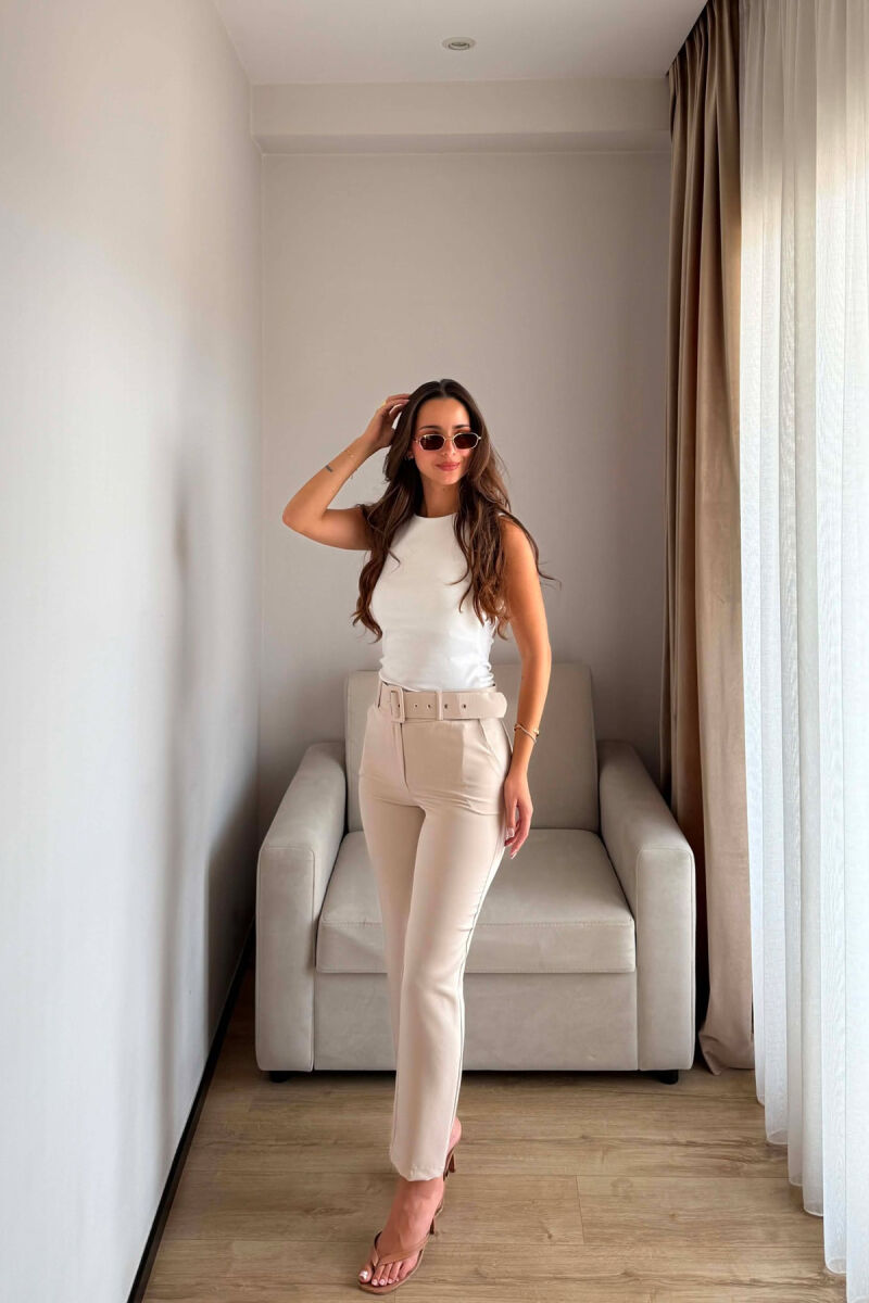 ONE COLOR BELT DETAIL WOMAN TROUSERS BEIGE/BEZHE - 2