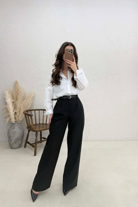 ONE COLOR BELT DETAIL WOMAN TROUSERS BLACK/ E ZEZE - 2