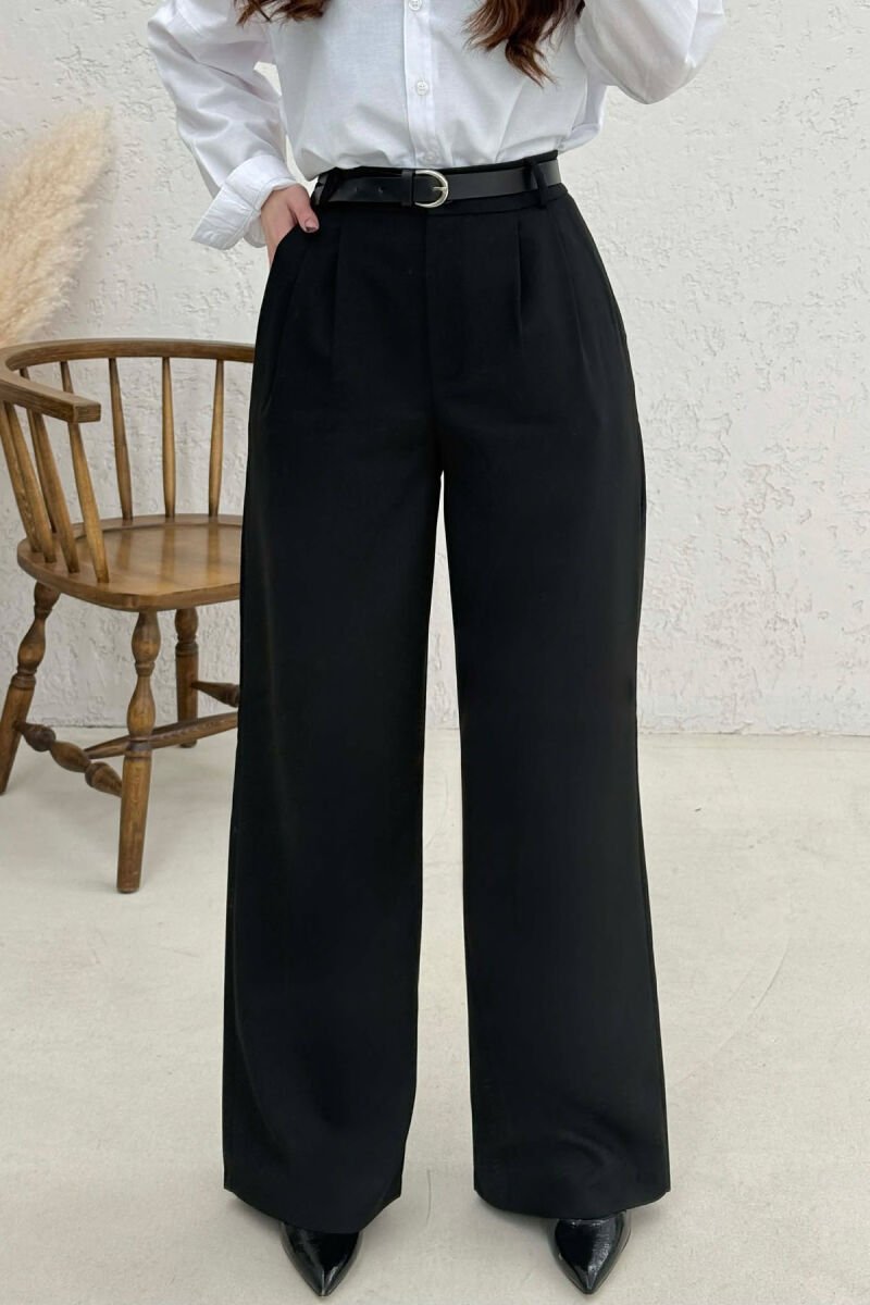 ONE COLOR BELT DETAIL WOMAN TROUSERS BLACK/ E ZEZE - 3