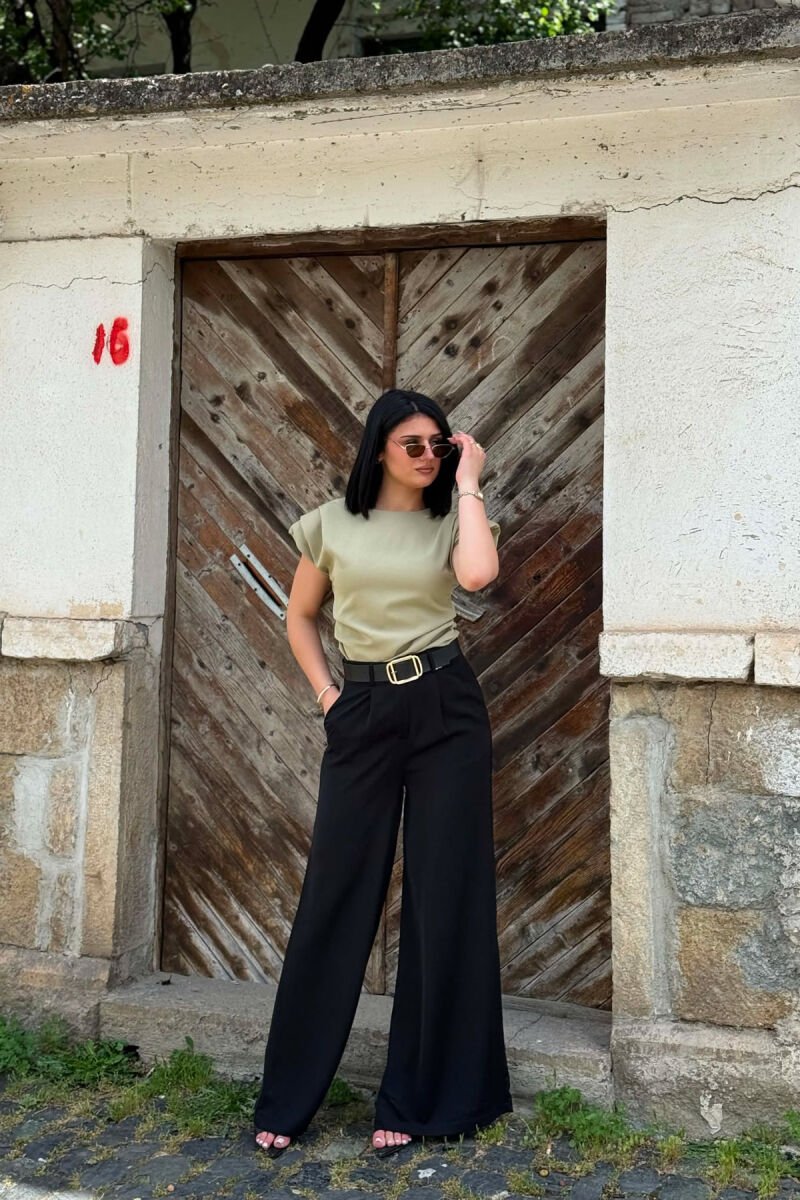 ONE COLOR BELT DETAIL WOMAN TROUSERS BLACK/ E ZEZE - 1