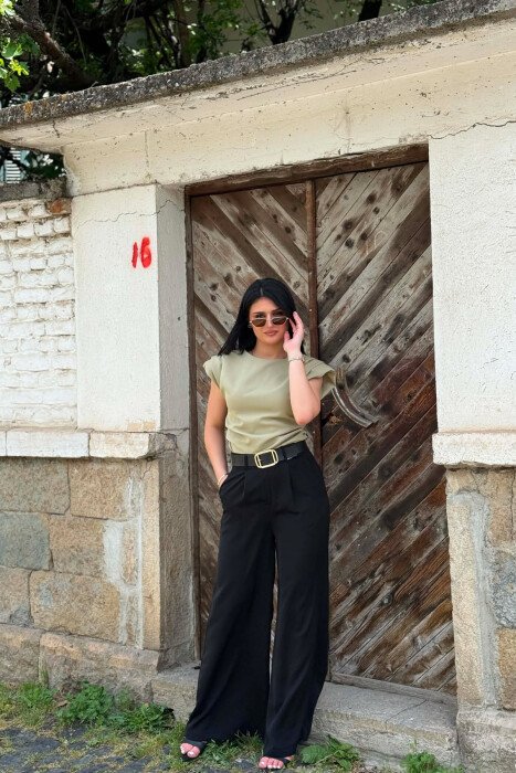ONE COLOR BELT DETAIL WOMAN TROUSERS BLACK/ E ZEZE - 2