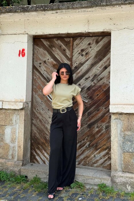 ONE COLOR BELT DETAIL WOMAN TROUSERS BLACK/ E ZEZE - 5