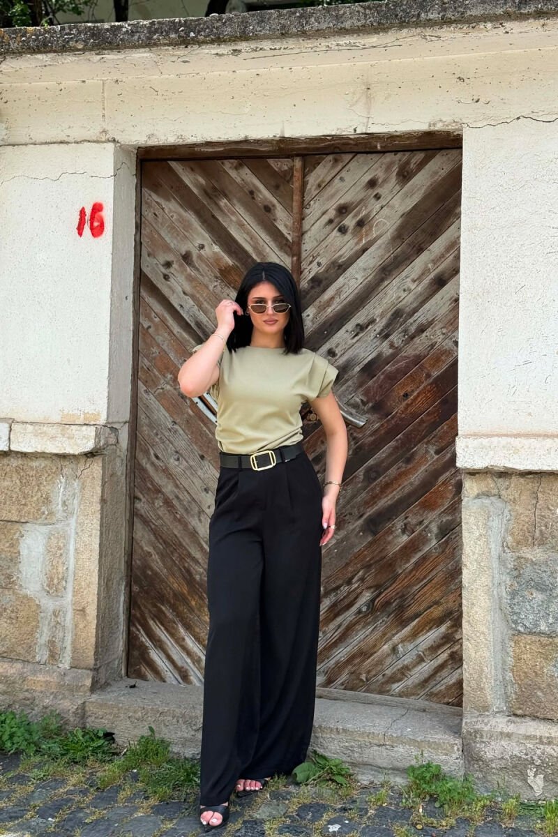 ONE COLOR BELT DETAIL WOMAN TROUSERS BLACK/ E ZEZE - 5
