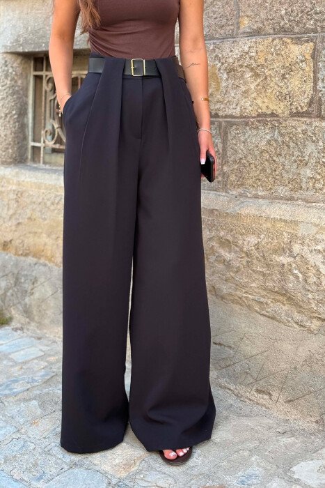 ONE COLOR BELT DETAIL WOMAN TROUSERS BLACK/ E ZEZE - 4