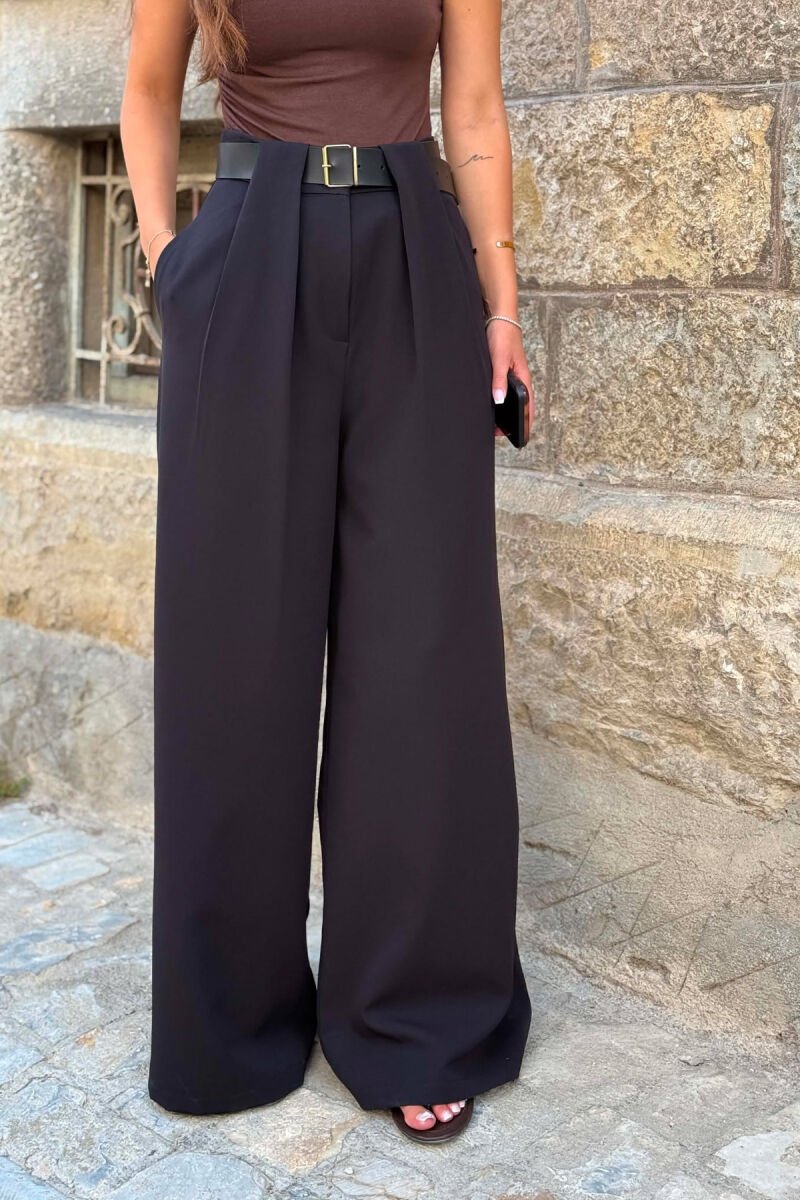 ONE COLOR BELT DETAIL WOMAN TROUSERS BLACK/ E ZEZE - 4