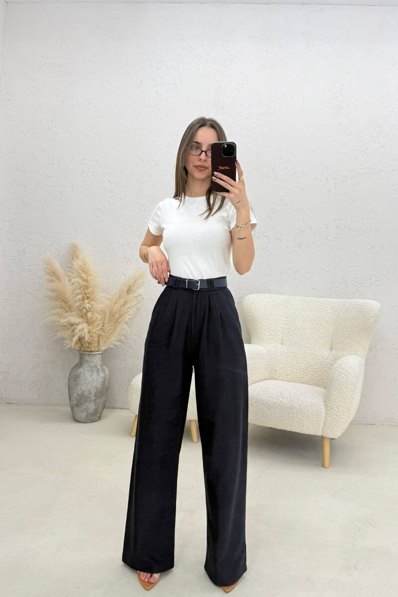 ONE COLOR BELT DETAIL WOMAN TROUSERS BLUE/BLU - 1