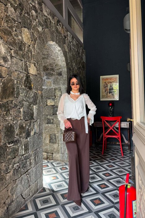 ONE COLOR BELT DETAIL WOMAN TROUSERS BROWN/KAFE - 2