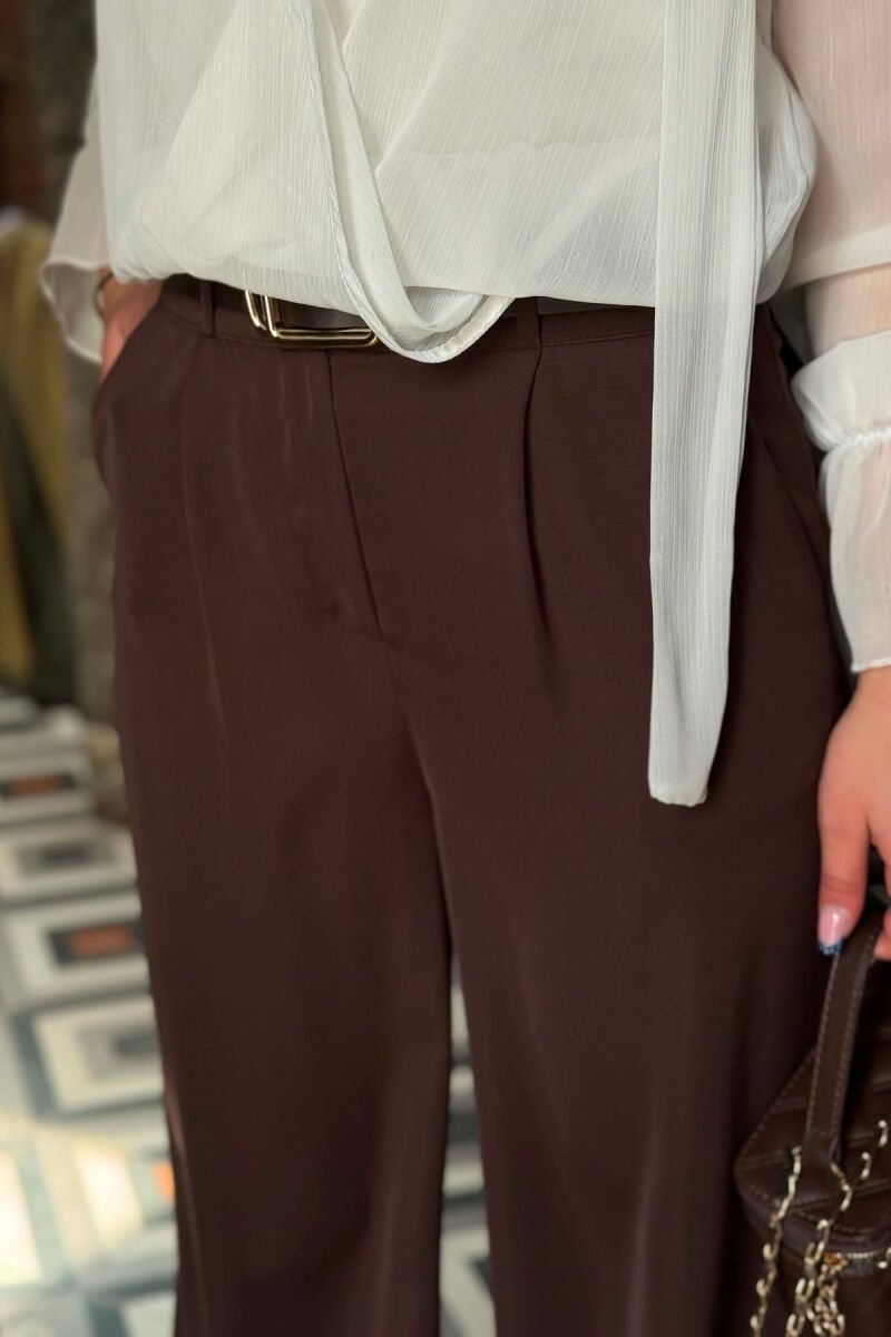 ONE COLOR BELT DETAIL WOMAN TROUSERS BROWN/KAFE - 5