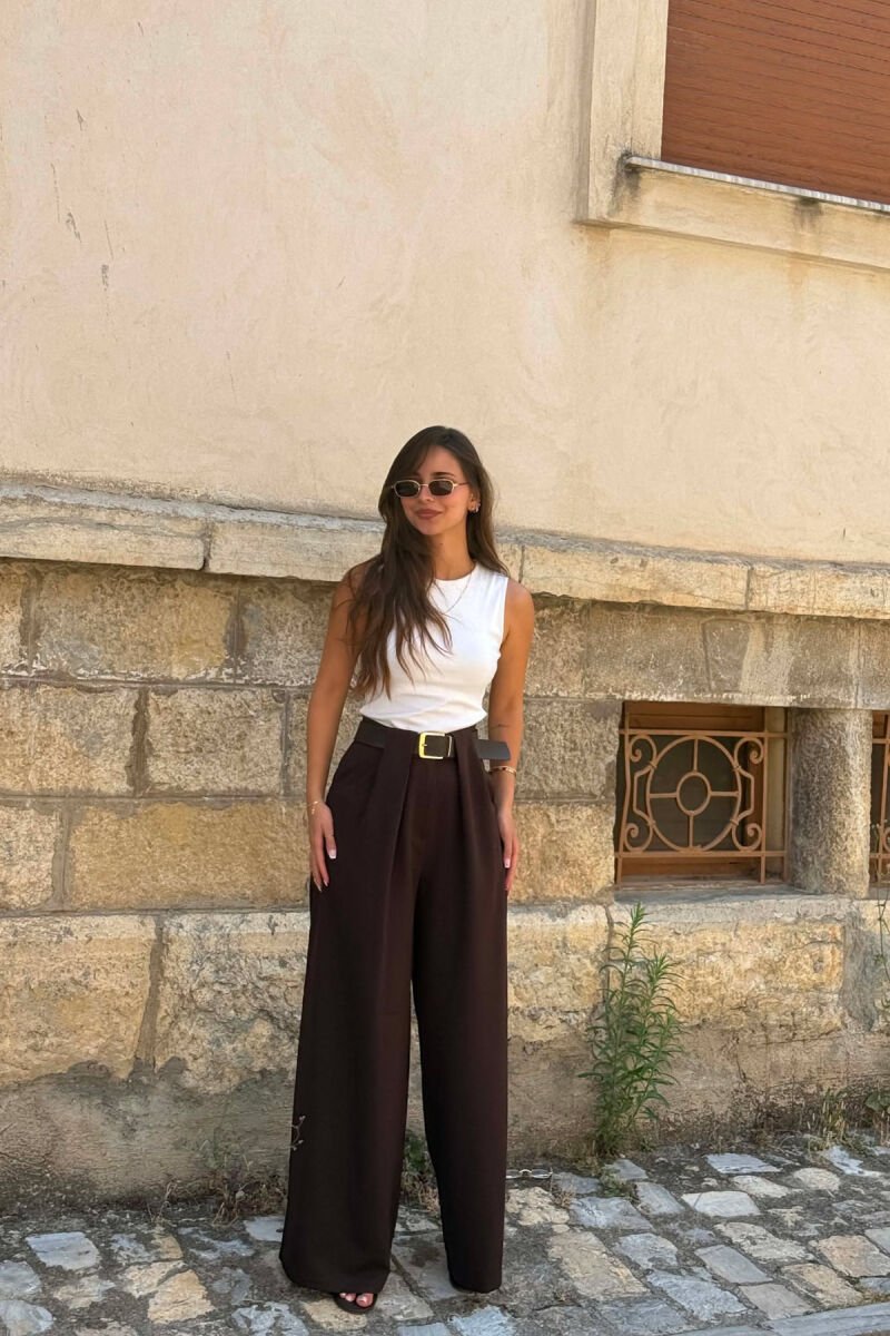 ONE COLOR BELT DETAIL WOMAN TROUSERS BROWN/KAFE - 2