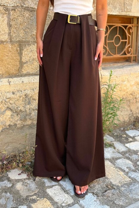 ONE COLOR BELT DETAIL WOMAN TROUSERS BROWN/KAFE - 3