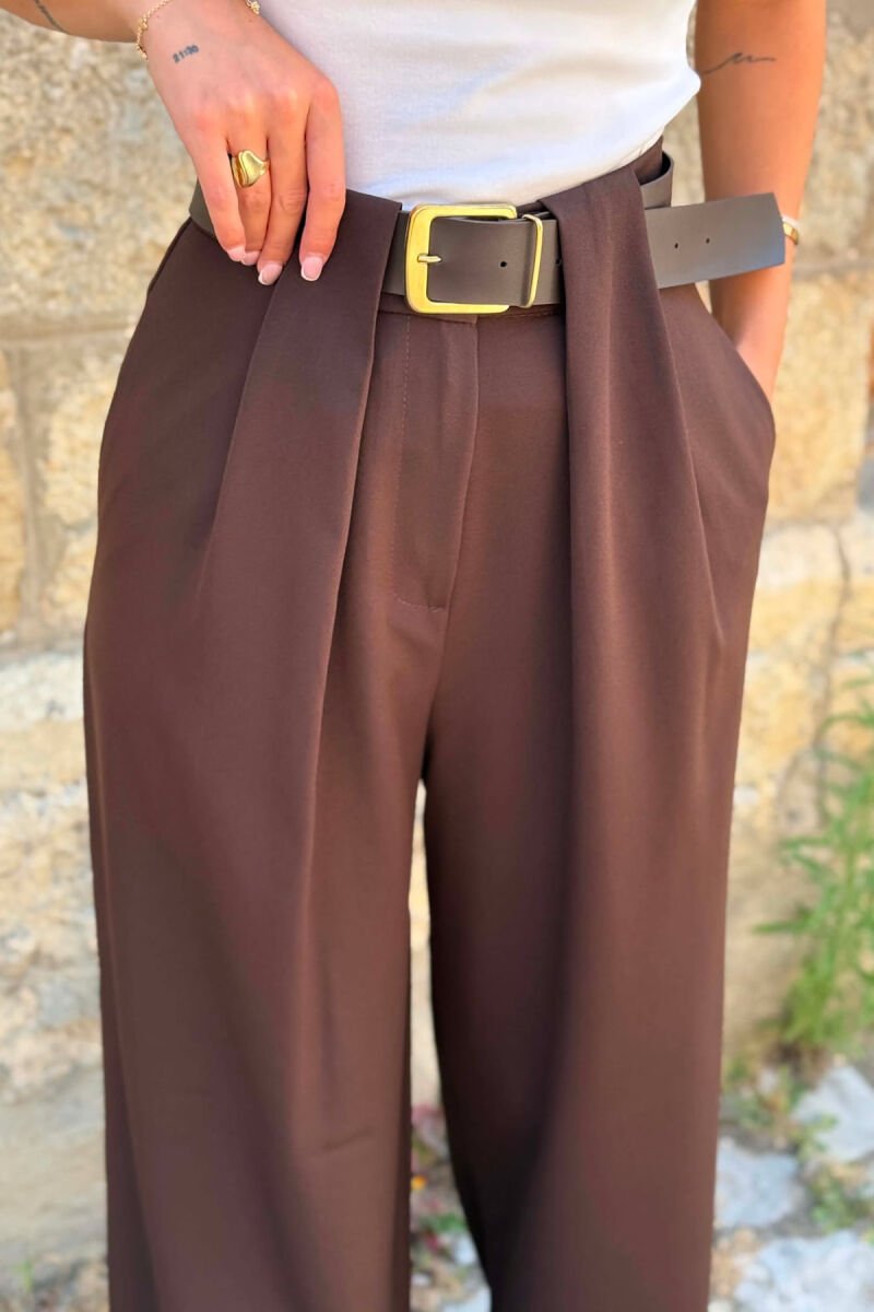 ONE COLOR BELT DETAIL WOMAN TROUSERS BROWN/KAFE - 4
