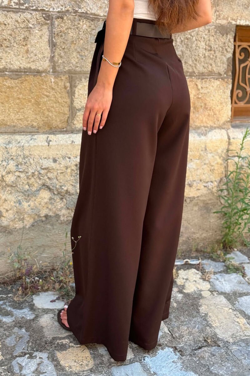 ONE COLOR BELT DETAIL WOMAN TROUSERS BROWN/KAFE - 5