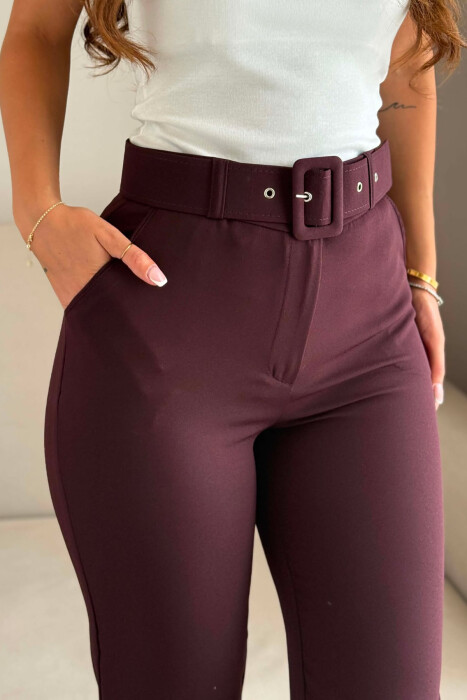 ONE COLOR BELT DETAIL WOMAN TROUSERS BURGUNDY/VISHNJE - 4