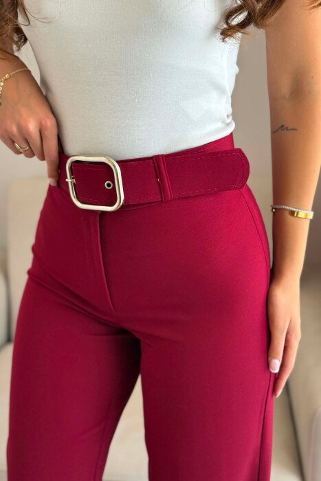 ONE COLOR BELT DETAIL WOMAN TROUSERS BURGUNDY/VISHNJE - 4