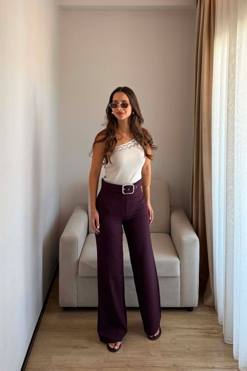 ONE COLOR BELT DETAIL WOMAN TROUSERS DARK BURGUNDY/VISHNJE E ERRET - 1
