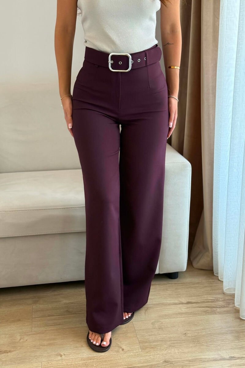 ONE COLOR BELT DETAIL WOMAN TROUSERS DARK BURGUNDY/VISHNJE E ERRET - 4