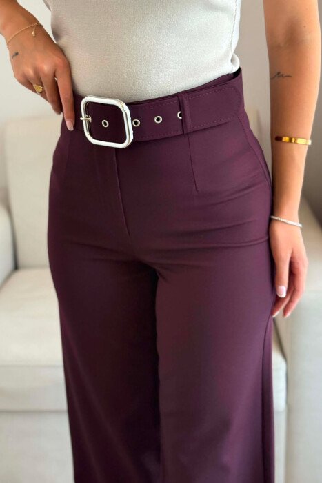 ONE COLOR BELT DETAIL WOMAN TROUSERS DARK BURGUNDY/VISHNJE E ERRET - 5