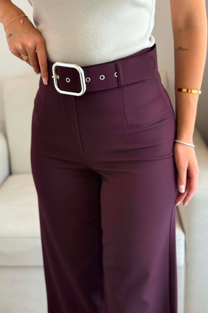 ONE COLOR BELT DETAIL WOMAN TROUSERS DARK BURGUNDY/VISHNJE E ERRET - 5