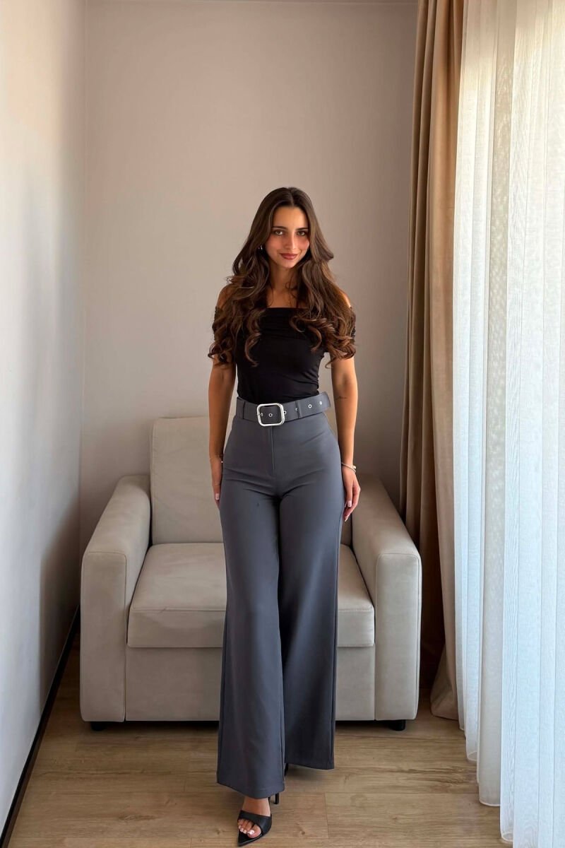 ONE COLOR BELT DETAIL WOMAN TROUSERS GREY/GRI - 2