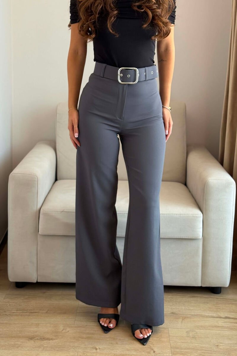 ONE COLOR BELT DETAIL WOMAN TROUSERS GREY/GRI - 3