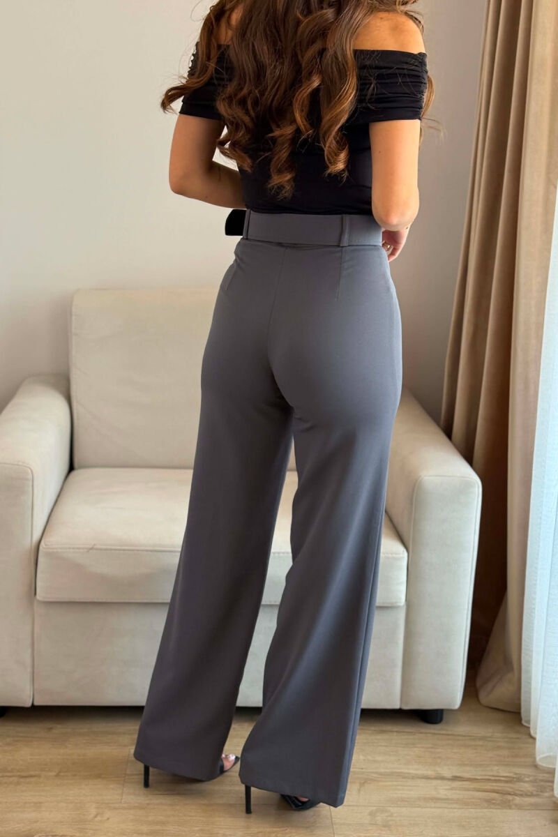 ONE COLOR BELT DETAIL WOMAN TROUSERS GREY/GRI - 5