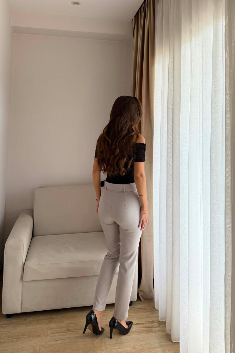 ONE COLOR BELT DETAIL WOMAN TROUSERS LIGHT GREY/GZ - 3