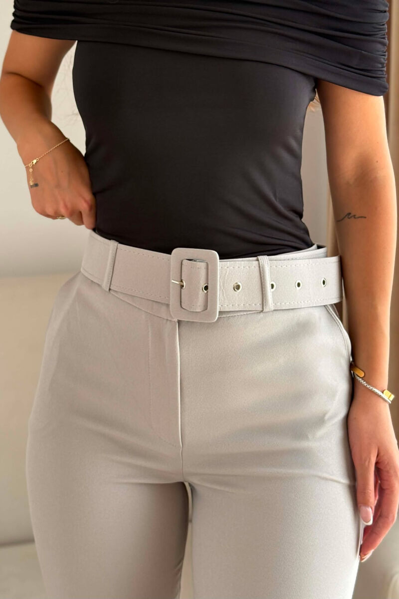ONE COLOR BELT DETAIL WOMAN TROUSERS LIGHT GREY/GZ - 4