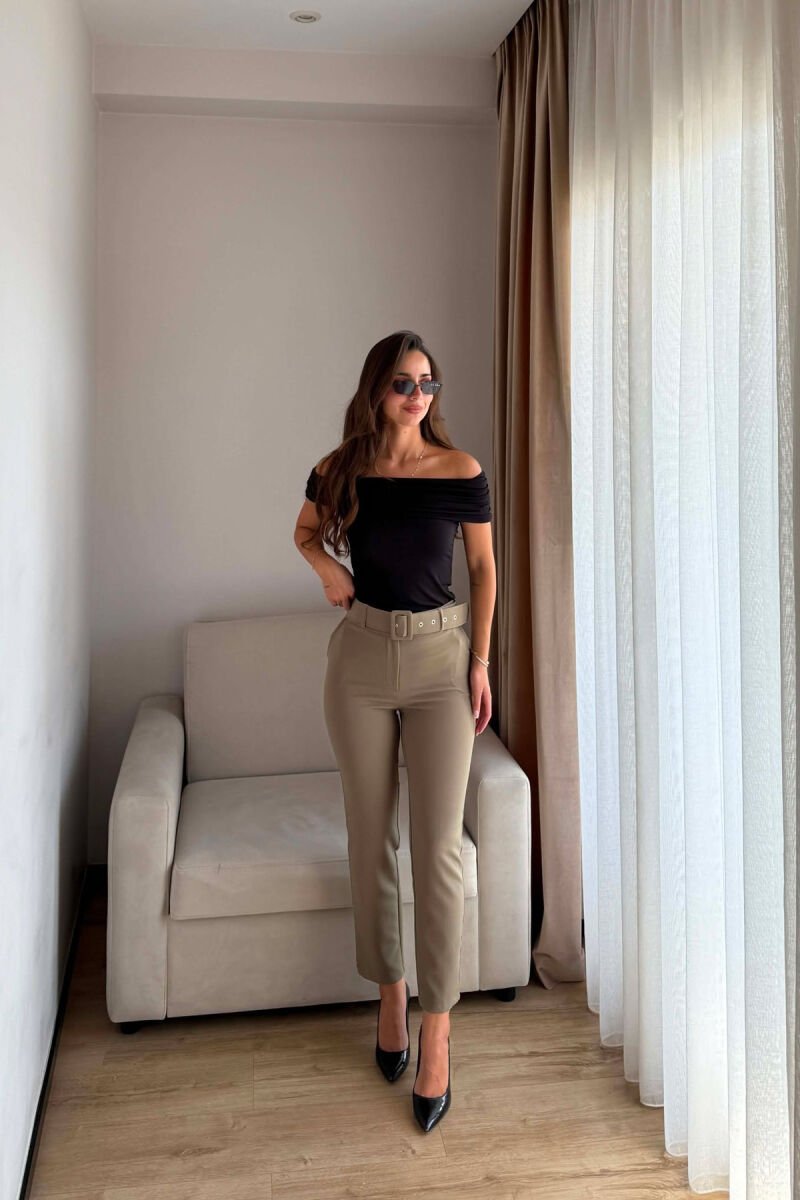 ONE COLOR BELT DETAIL WOMAN TROUSERS OLIVE/ULLI - 1