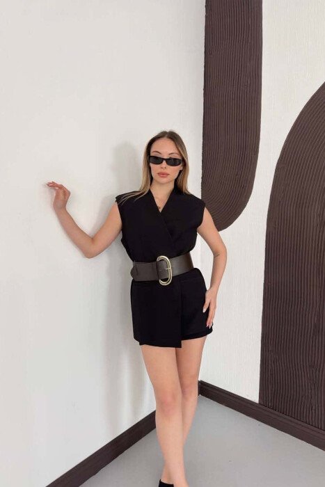 ONE COLOR BELT DETAIL WOMAN VEST BLACK/ E ZEZE 
