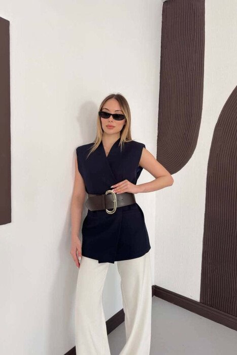 ONE COLOR BELT DETAIL WOMAN VEST BLUE/BLU - 4