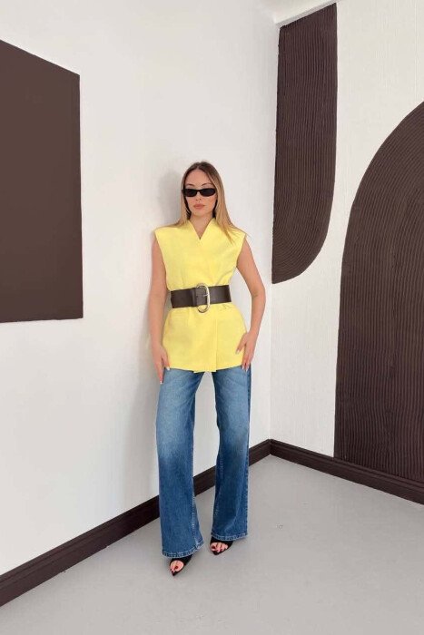ONE COLOR BELT DETAIL WOMAN VEST YELLOW/E VERDHE - 3