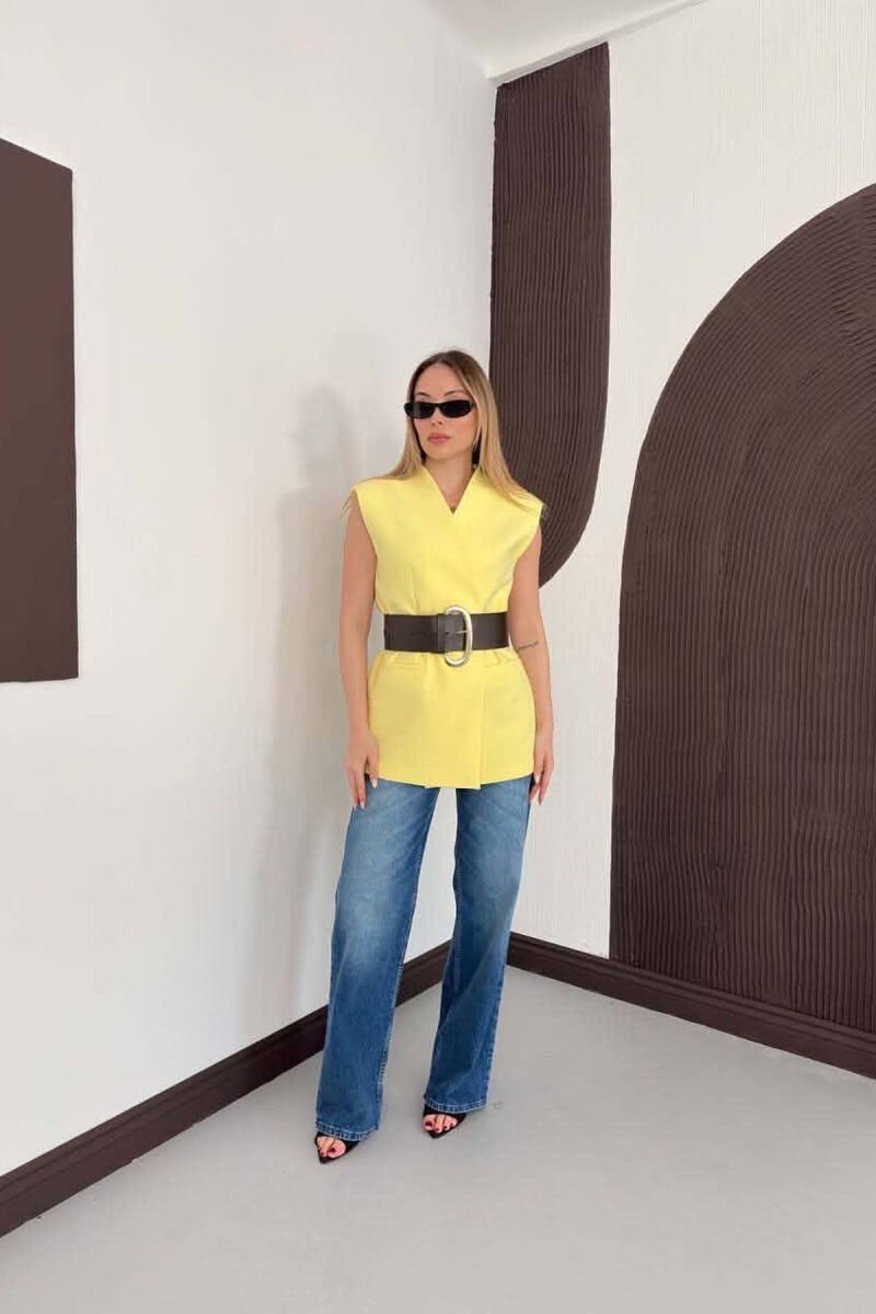 ONE COLOR BELT DETAIL WOMAN VEST YELLOW/E VERDHE - 4