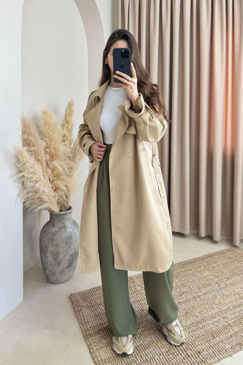 ONE COLOR BELT DETAIL WOMEN JACKET BEIGE/BEZHE - 2