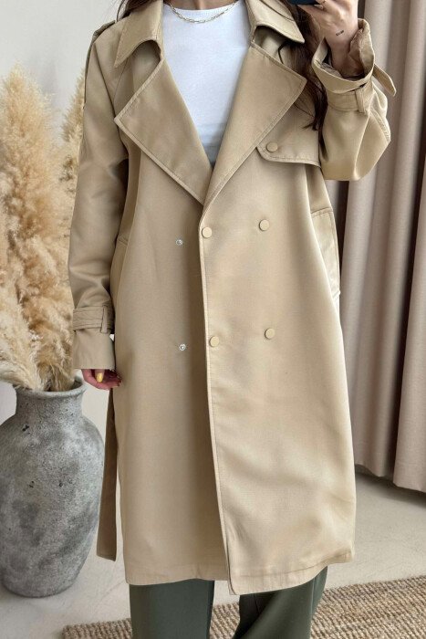 ONE COLOR BELT DETAIL WOMEN JACKET BEIGE/BEZHE - 3