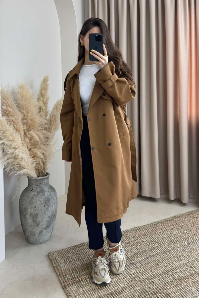 ONE COLOR BELT DETAIL WOMEN JACKET BROWN/KAFE - 1