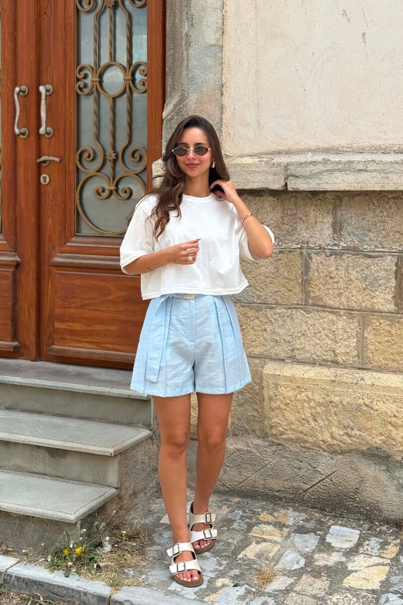 ONE COLOR BELT DETAIL WOMEN SHORT PANTS LIGHTBLUE/BZ - 2