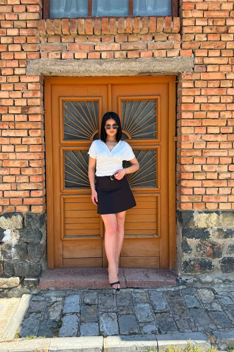 ONE COLOR BELT DETAIL WOMEN SKIRT BLACK/ E ZEZE - 7