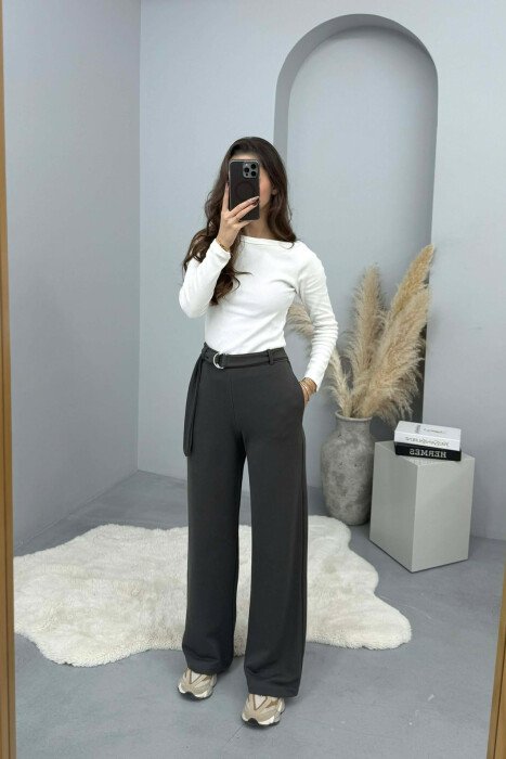 ONE COLOR BELT DETAIL WOMEN SWEATPANTS DARK GREY/GEE 