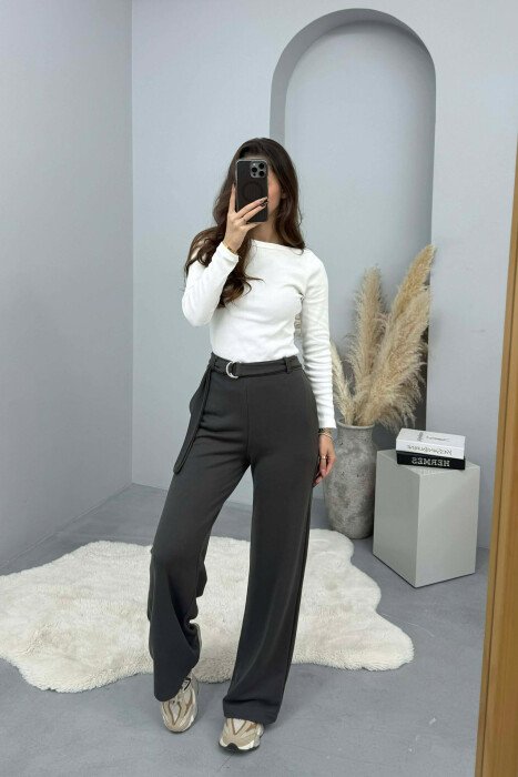 ONE COLOR BELT DETAIL WOMEN SWEATPANTS DARK GREY/GEE - 2