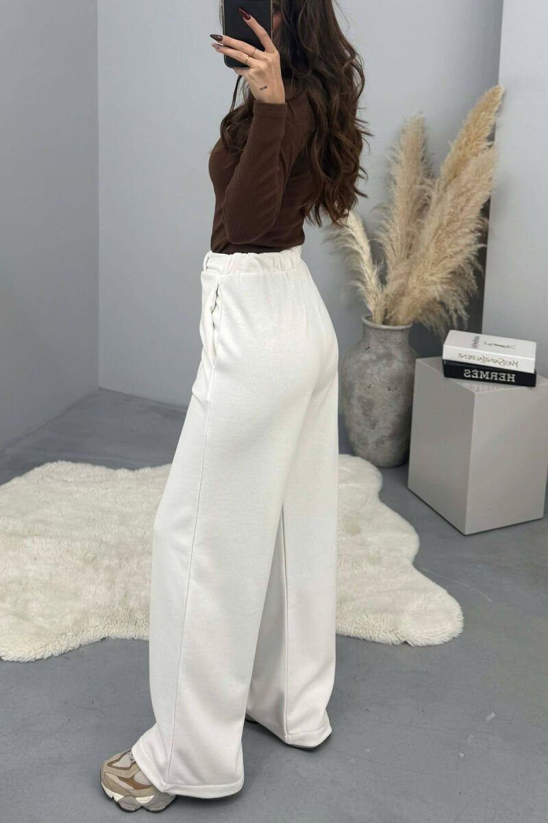 ONE COLOR BELT DETAIL WOMEN SWEATPANTS WHITE-E BARDHE - 3