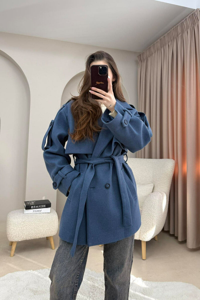 ONE COLOR BELT DETAIL WOMEN TRENCH COAT BLUE/BLU - 1