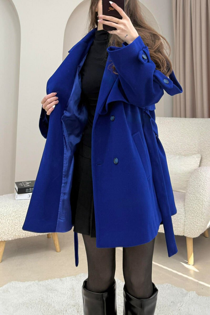 ONE COLOR BELT DETAIL WOMEN TRENCH COAT ELECTRIC BLUE/BLEL - 1