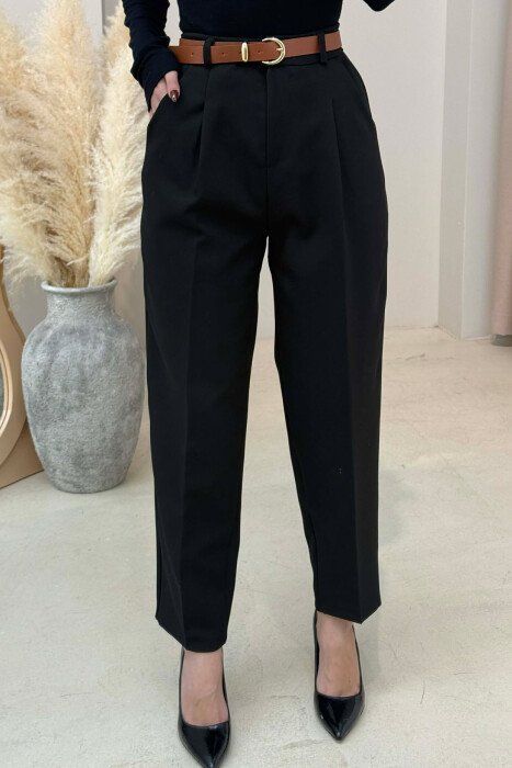 ONE COLOR BELT DETAIL WOMEN TROUSERS BLACK/ E ZEZE - 2