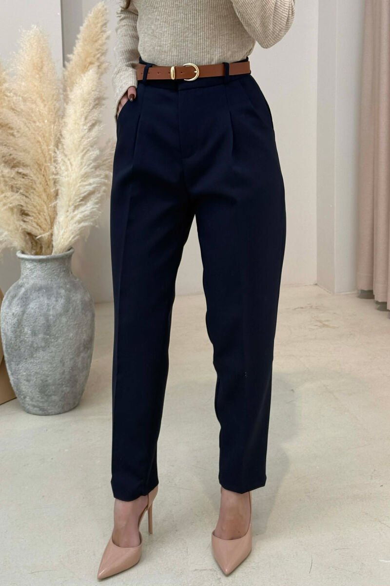 ONE COLOR BELT DETAIL WOMEN TROUSERS BLUE/BLU - 2