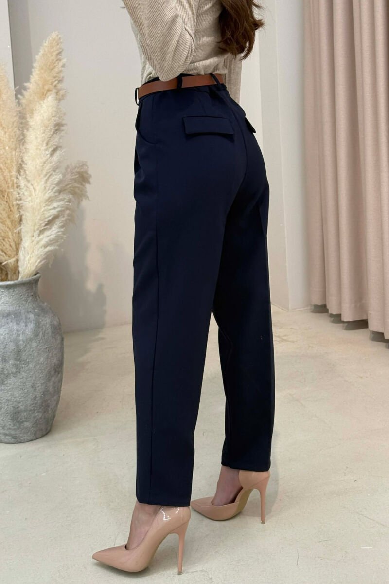 ONE COLOR BELT DETAIL WOMEN TROUSERS BLUE/BLU - 4