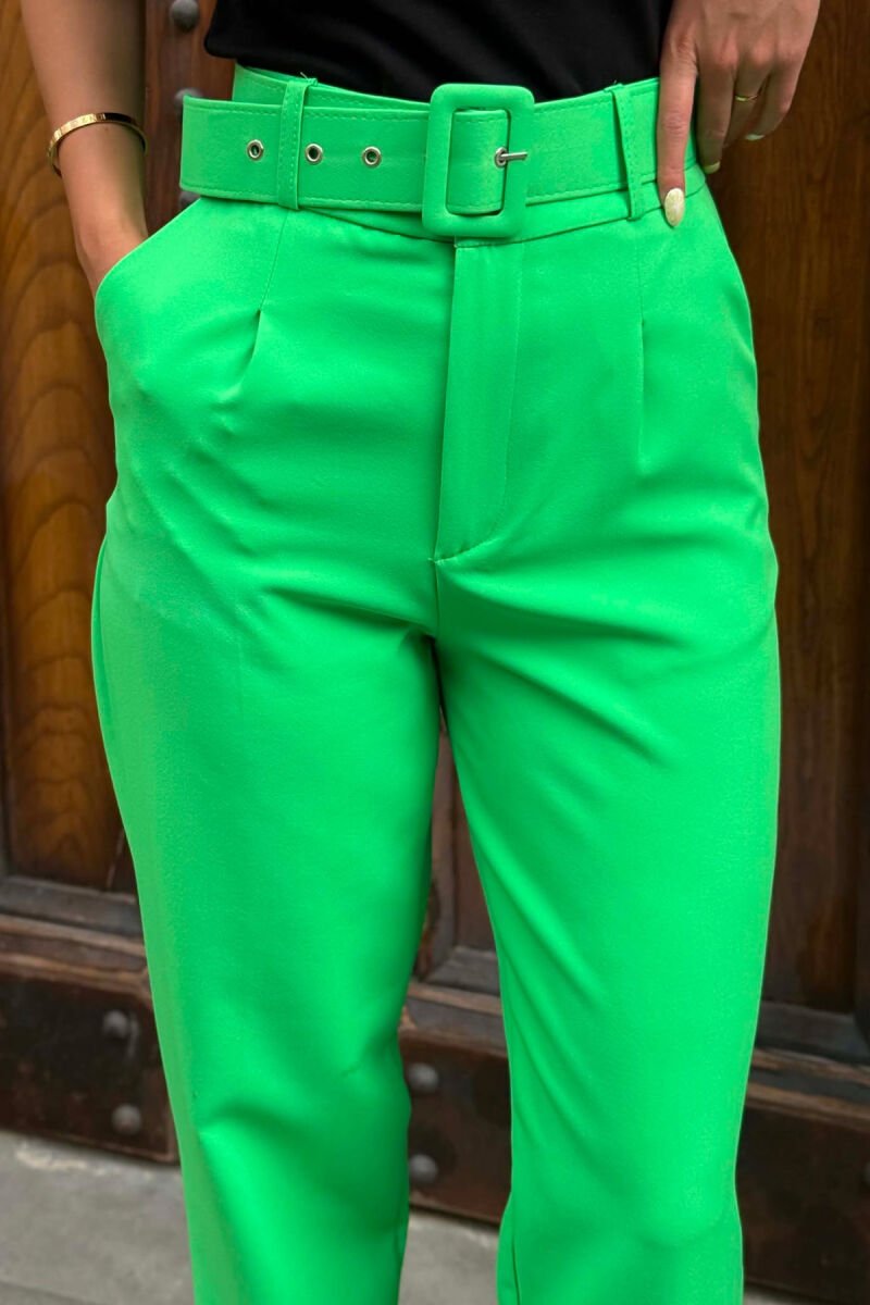 ONE COLOR BELT DETAIL WOMEN TROUSERS LIGHT GREEN/JEZB - 4