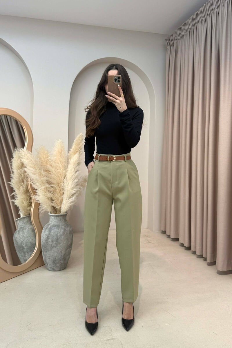 ONE COLOR BELT DETAIL WOMEN TROUSERS MINT/MENTE - 1